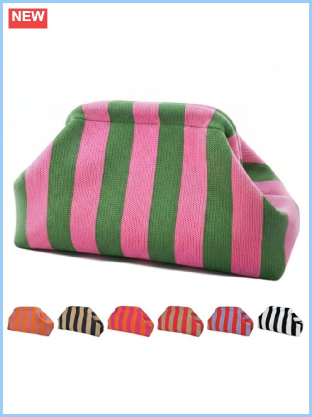 Striped Woven Clutch Purse Kiss Lock Mahjong Tile Bag